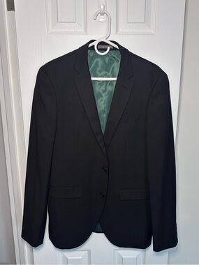 Primark Black Men's Two-Button Blazer with Green Lining